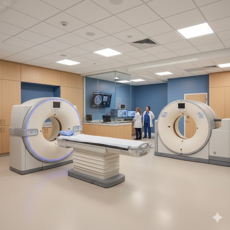Modern radiology suite featuring MRI and CT imaging machines