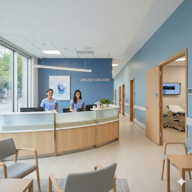 Modern urology clinic interior with treatment and diagnostic areas