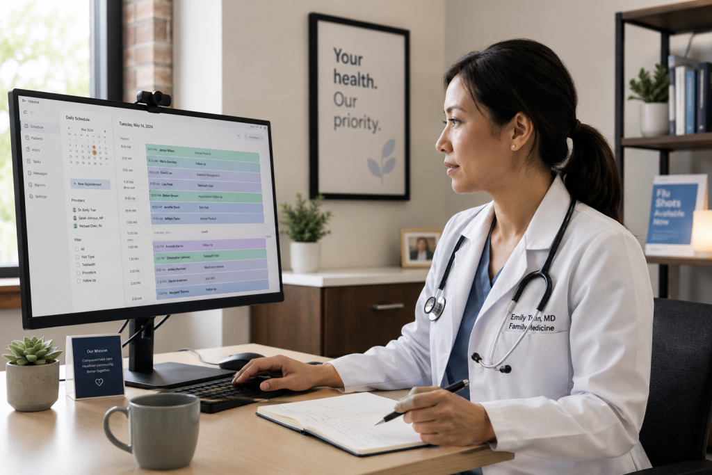 primary care clinic workflow connected through a centralized digital billing and operations system