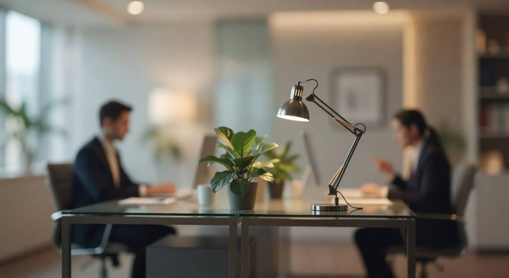 Two billing professionals collaborating in a modern private office with natural light and a potted plant